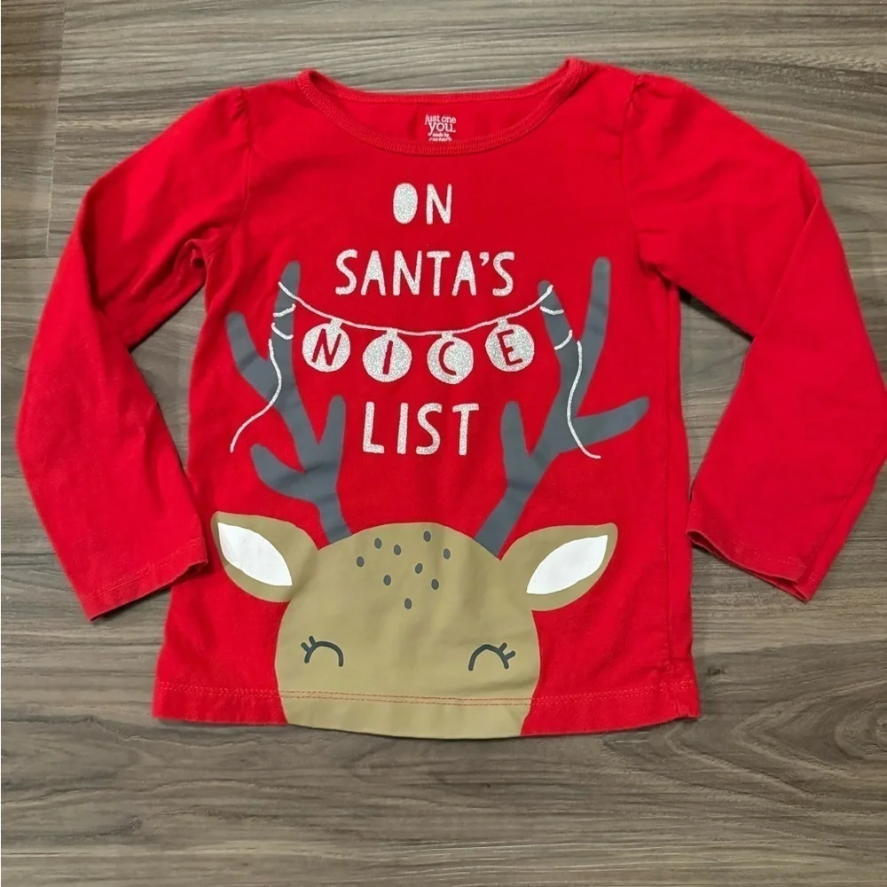Carter's Red Long Sleeve Tee with Reindeer Design size 4T